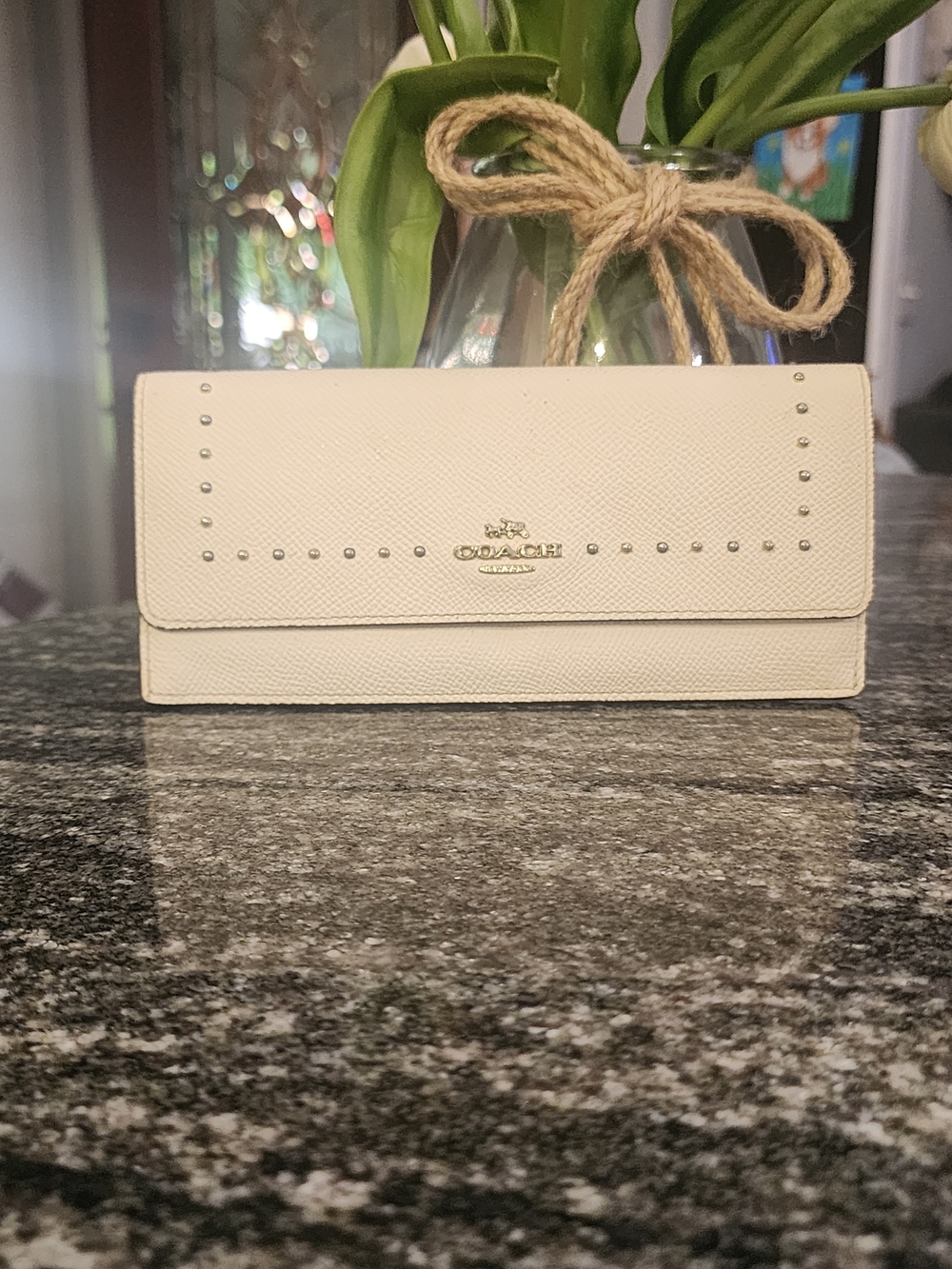 Coach Off White Leather Studded Wallet Clutch